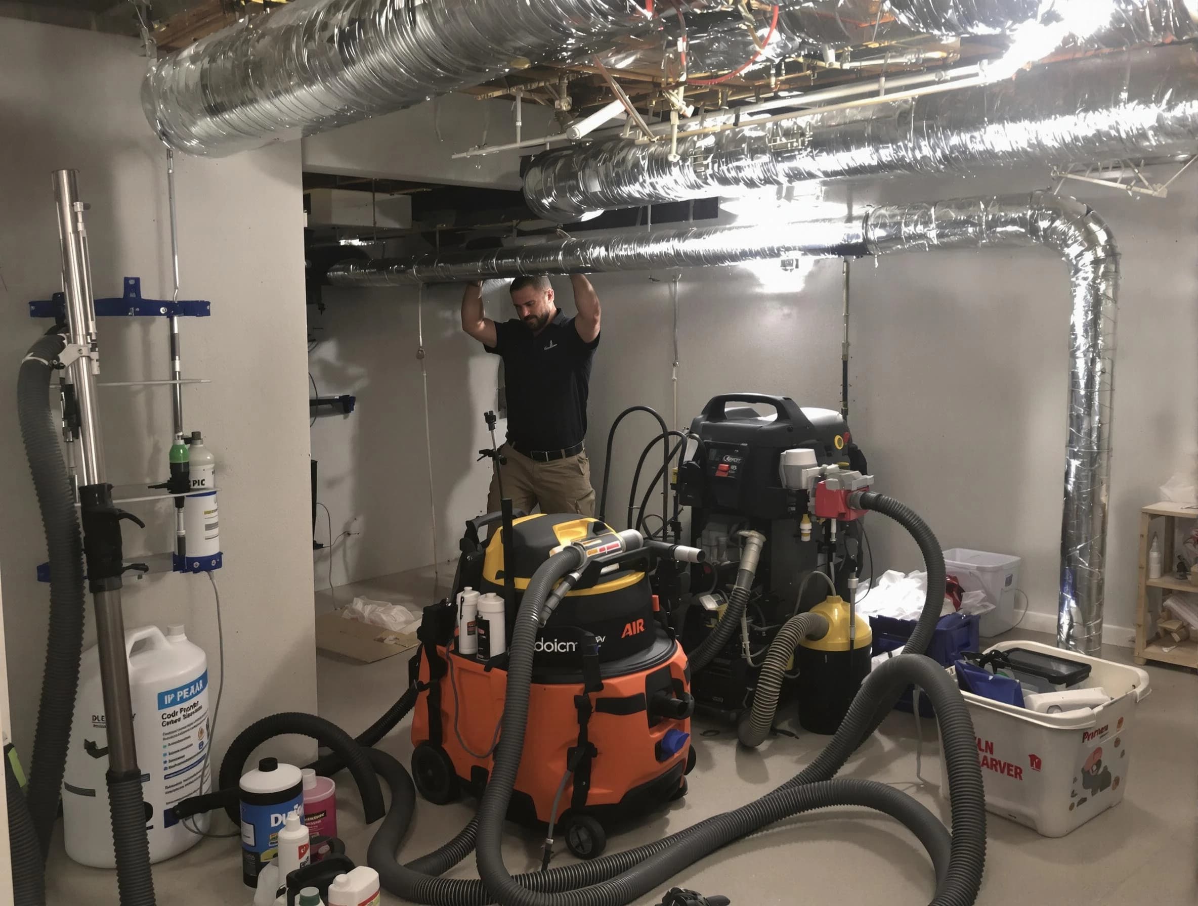 Richmond Air Duct Cleaning specialist performing professional mold removal from air ducts using safety equipment in Richmond