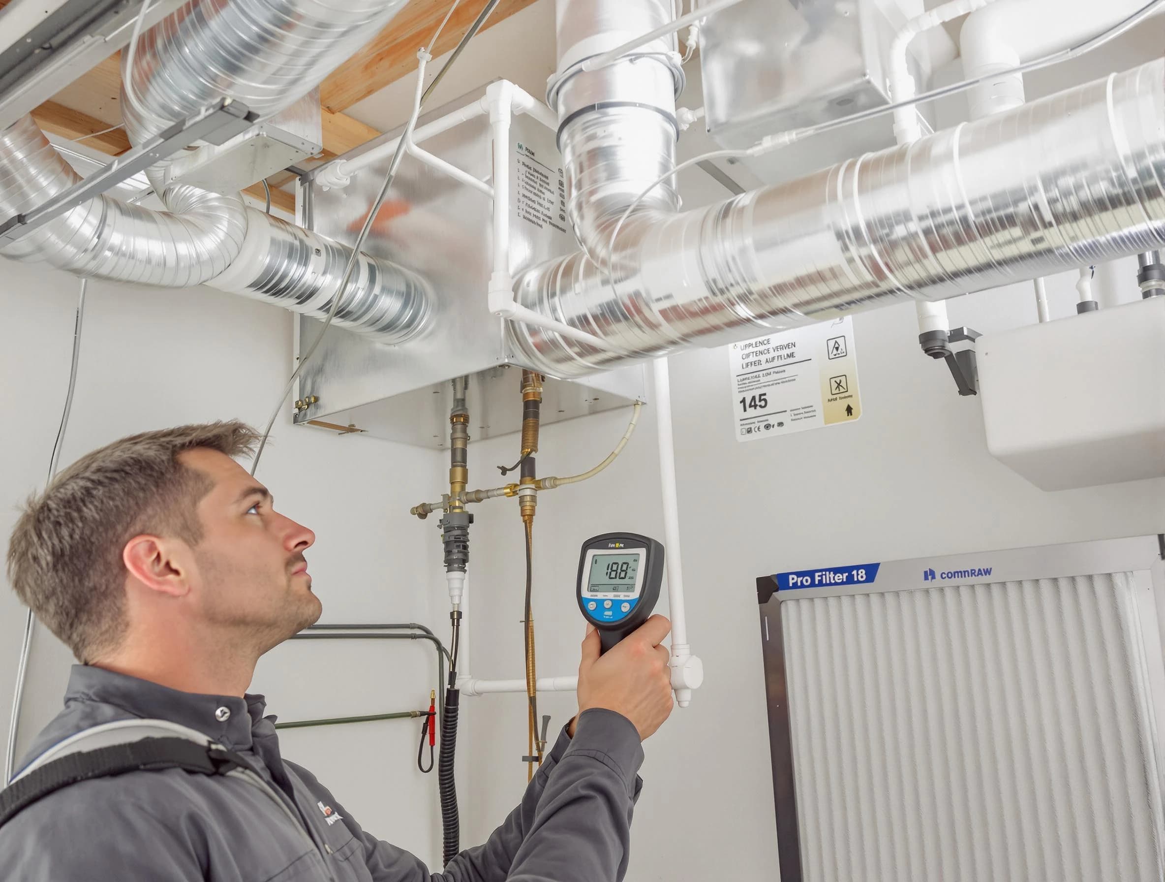 Richmond Air Duct Cleaning expert conducting detailed filter system inspection using diagnostic tools in Richmond