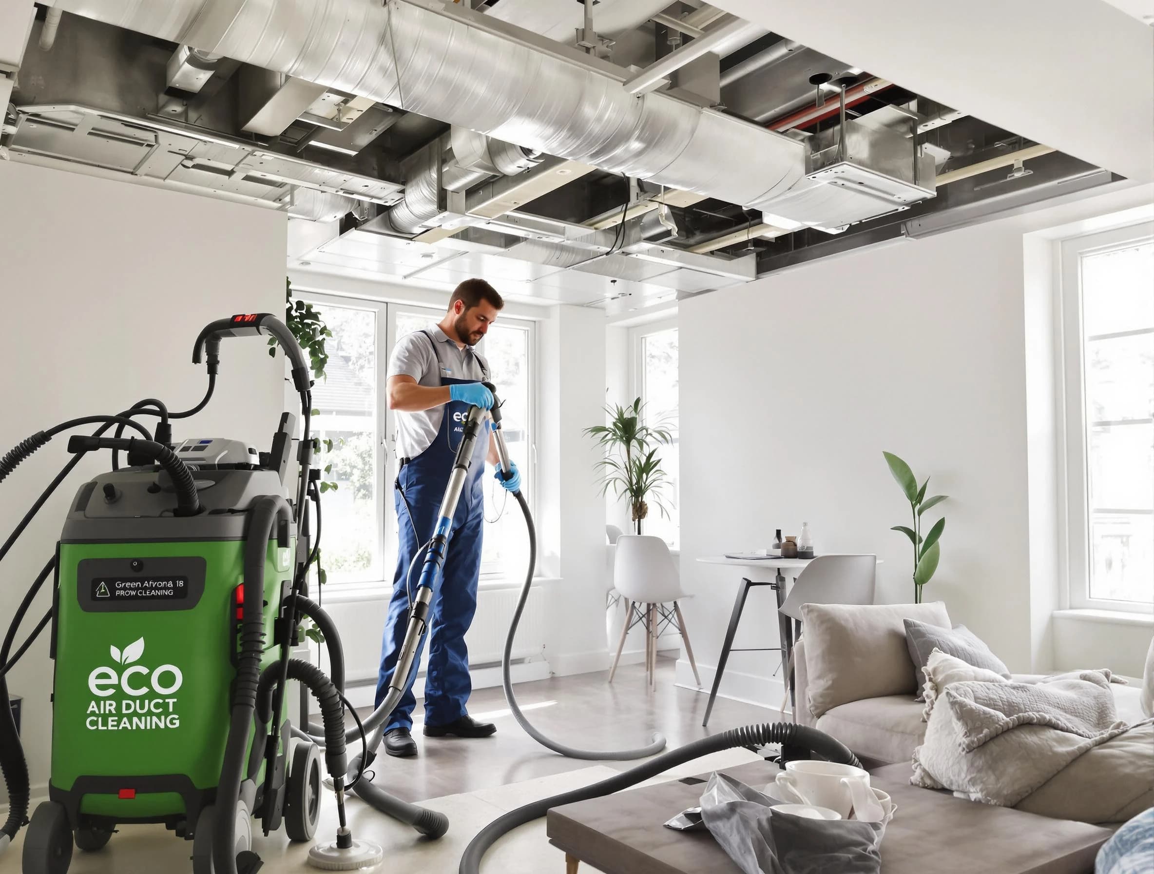 Richmond Air Duct Cleaning technician performing eco-friendly duct cleaning using sustainable methods in Richmond
