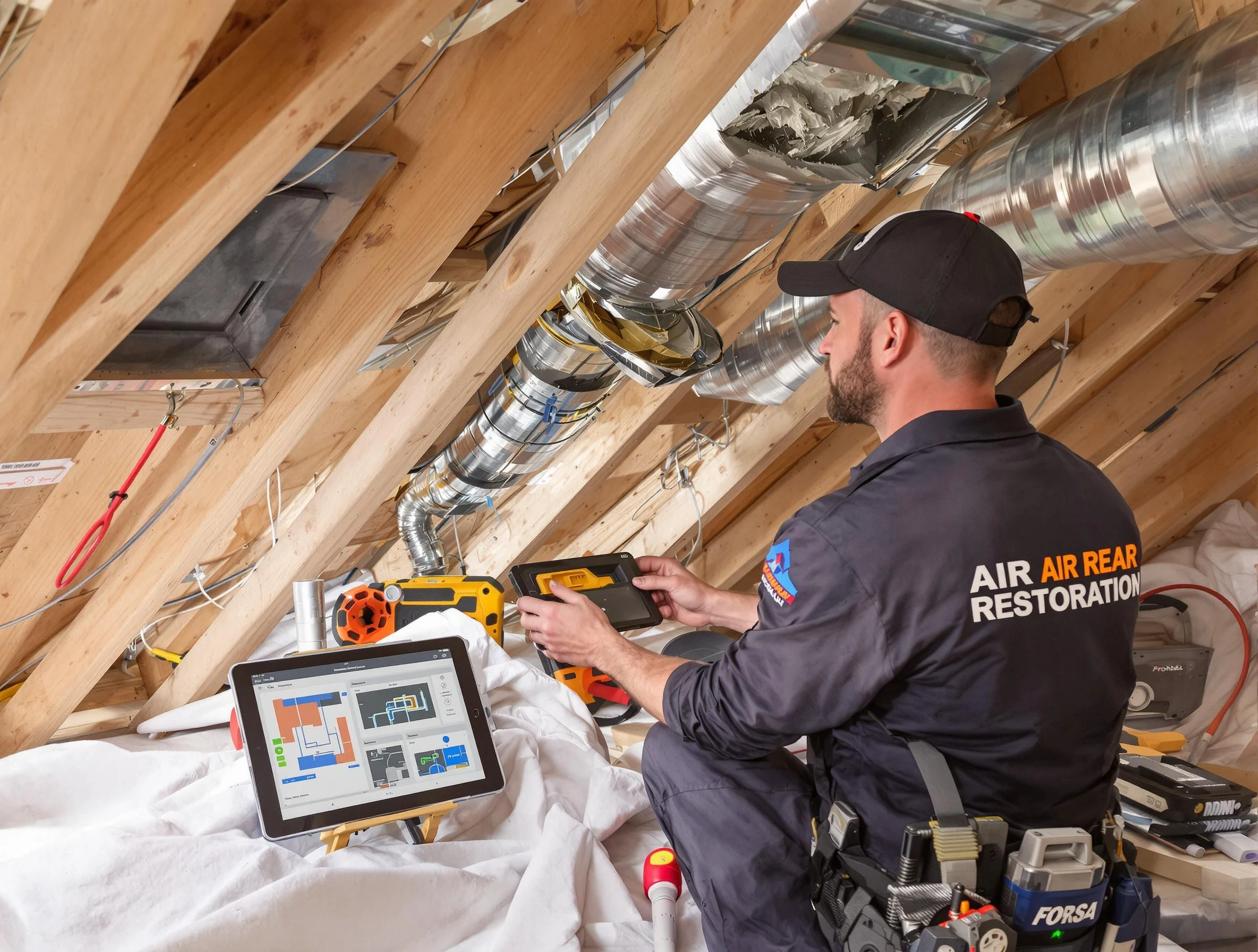 Richmond Air Duct Cleaning technician performing precise duct repair work in Richmond