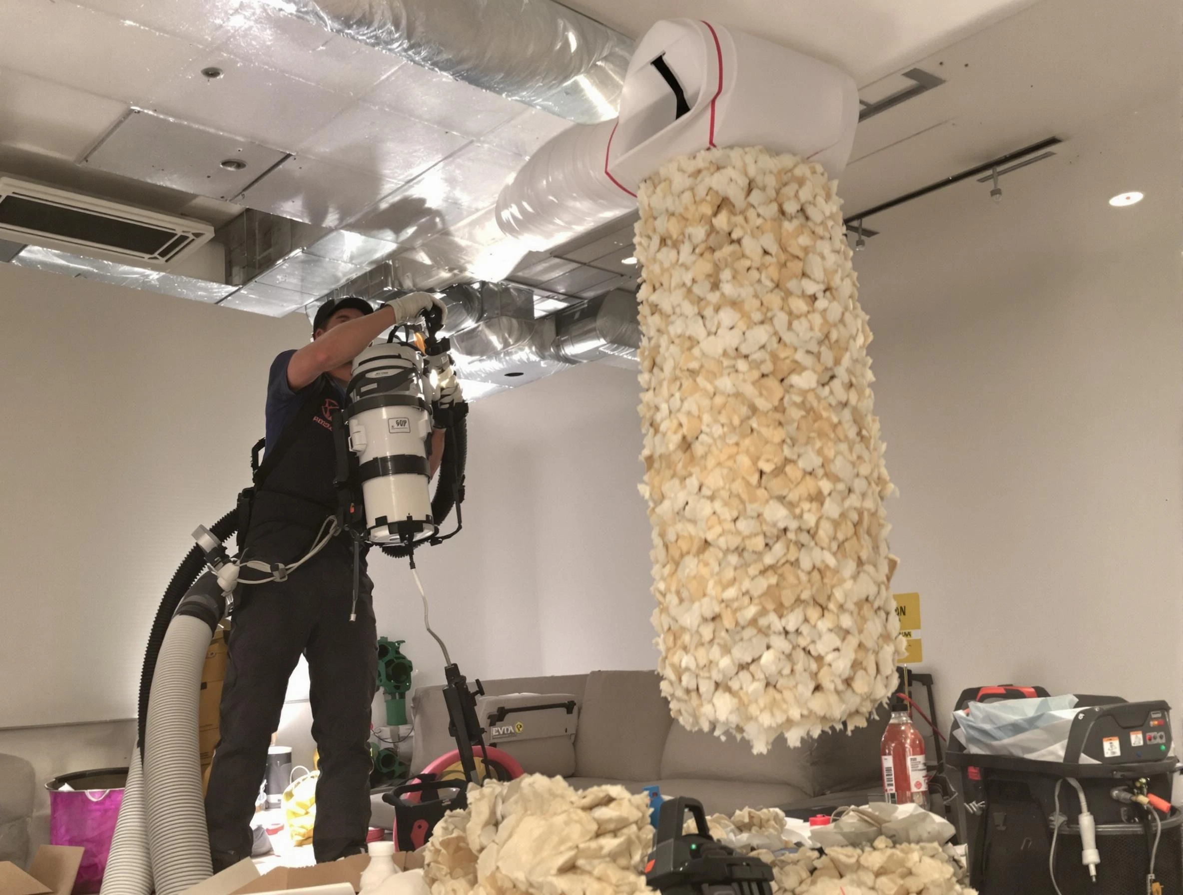 Richmond Air Duct Cleaning technician performing precision vacuum insulation removal in a residential property in Richmond